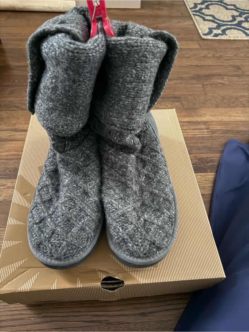 UGG Women's Gray Knit Quilted Boot Slippers